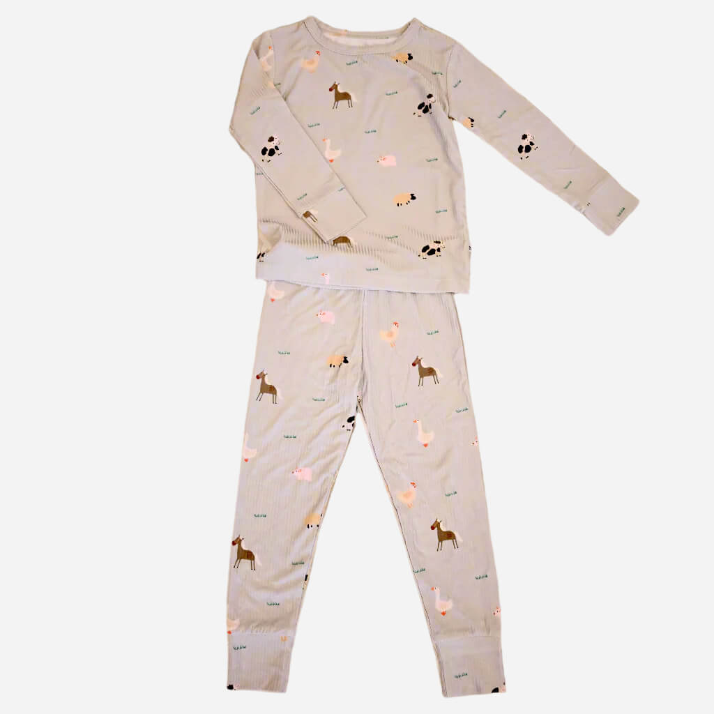 farm animal two piece pajama laid flat