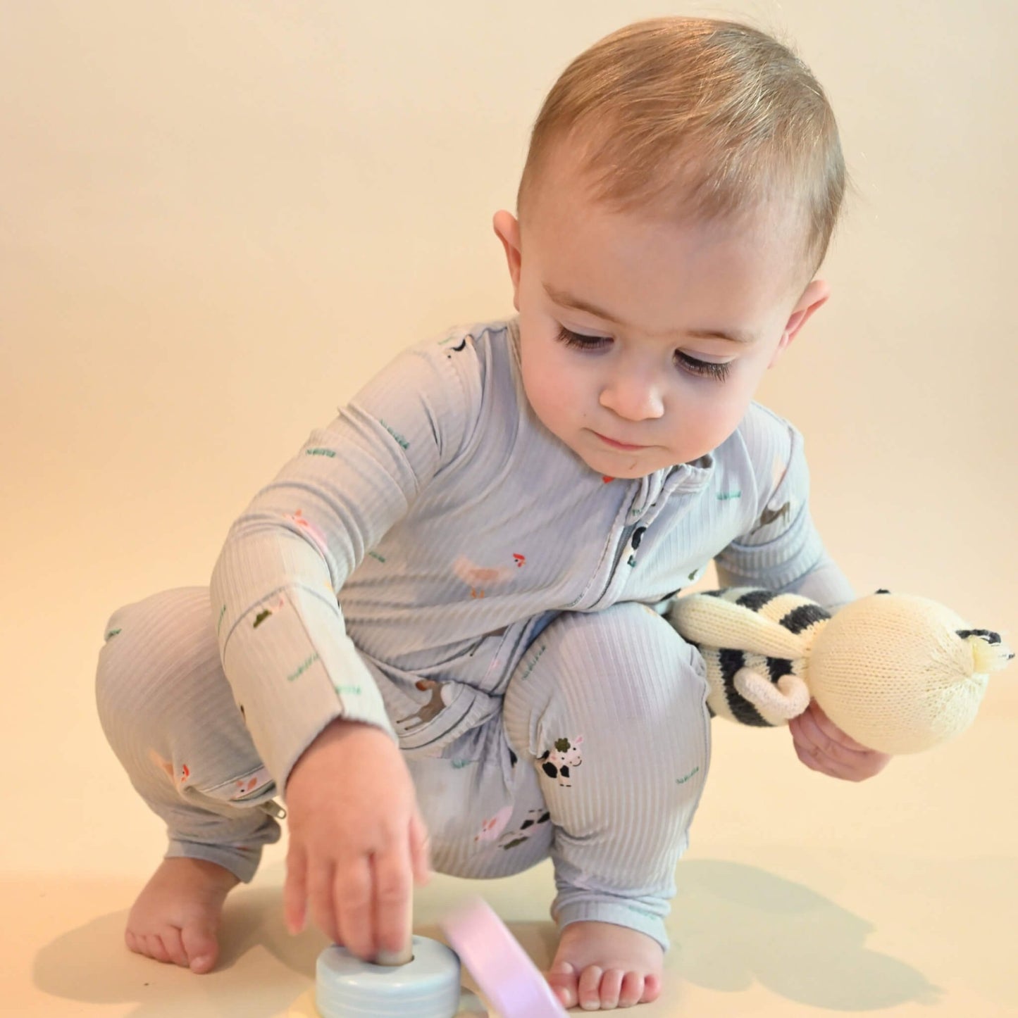Ribbed Farm Animals Zip Romper - Little Venture Co.