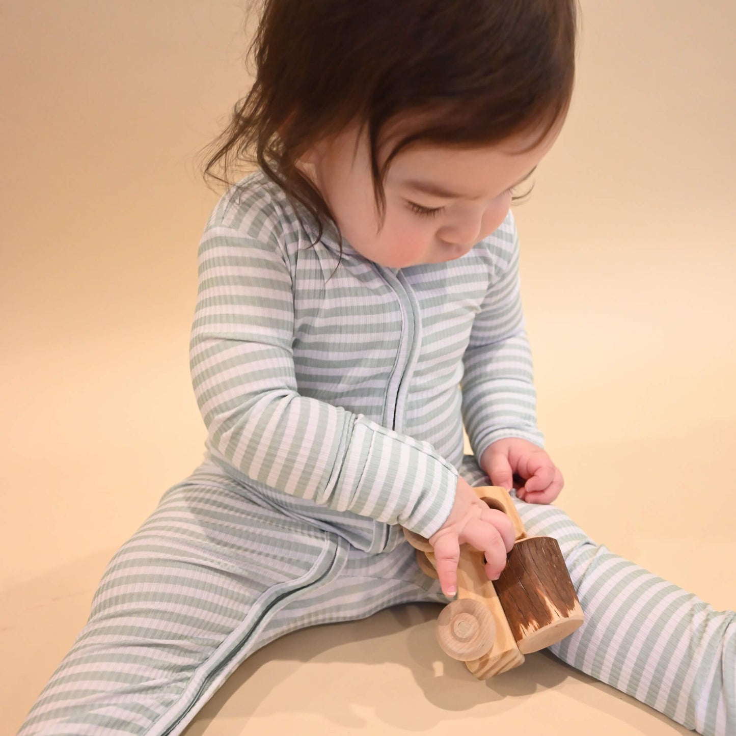 Sea Green Striped Ribbed Zip Romper - Little Venture Co.