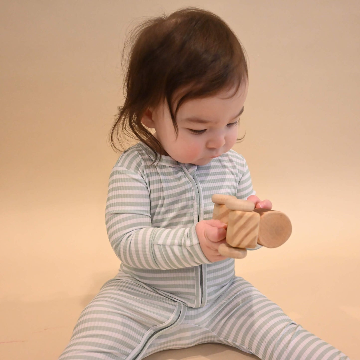 Sea Green Striped Ribbed Zip Romper - Little Venture Co.