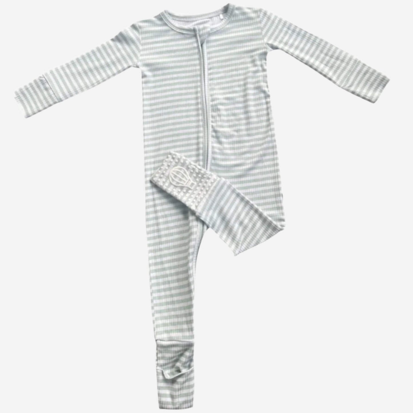 Sea Green Striped Ribbed Zip Romper - Little Venture Co.