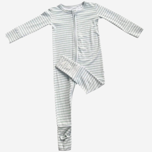 Sea Green Striped Ribbed Zip Romper - Little Venture Co.