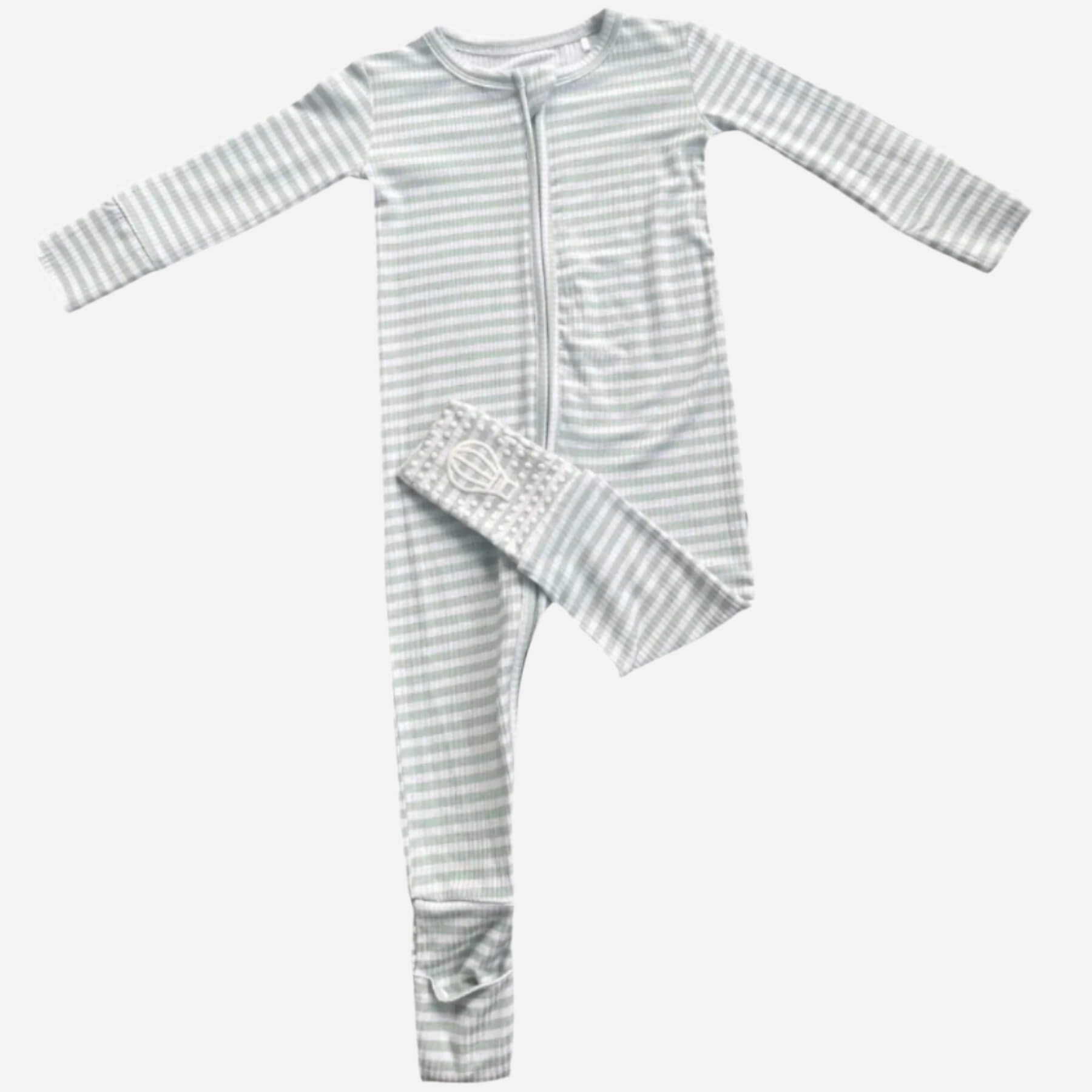 Sea Green Striped Ribbed Zip Romper - Little Venture Co.