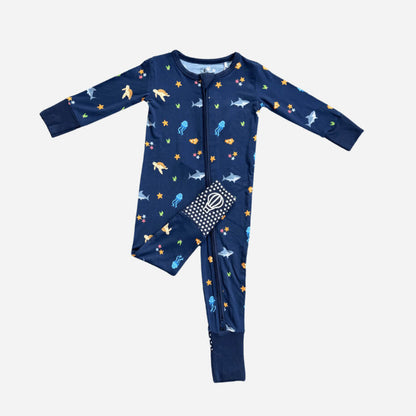 sea animal zip romper laid flat