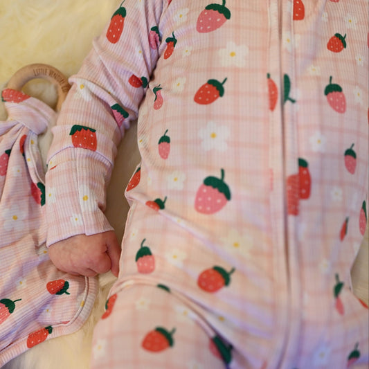 Strawberries Zip Romper - Little Venture Co.