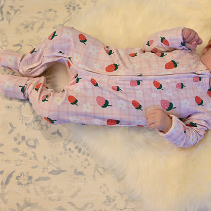 Strawberries Zip Romper - Little Venture Co.